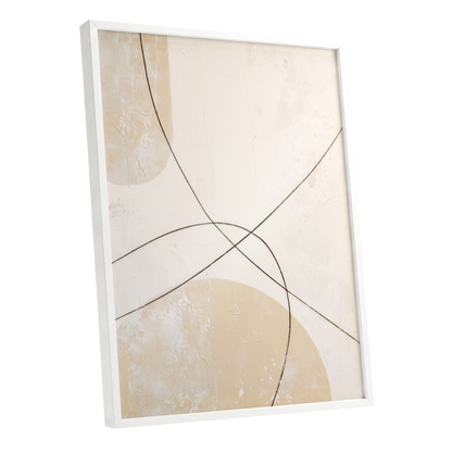 Quiet Intersections, white, beige, black minimalist wall art shown as a white framed poster wall art print