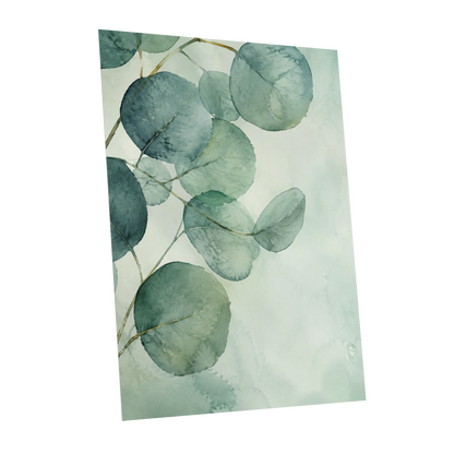 Quiet Leaflight, green, blue, white nature wall art shown as a unframed poster wall art print