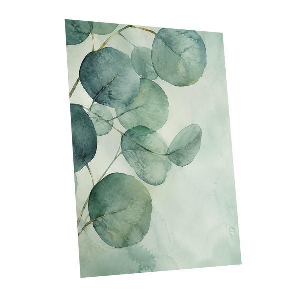 Quiet Leaflight, green, blue, white nature wall art shown as a unframed poster wall art print