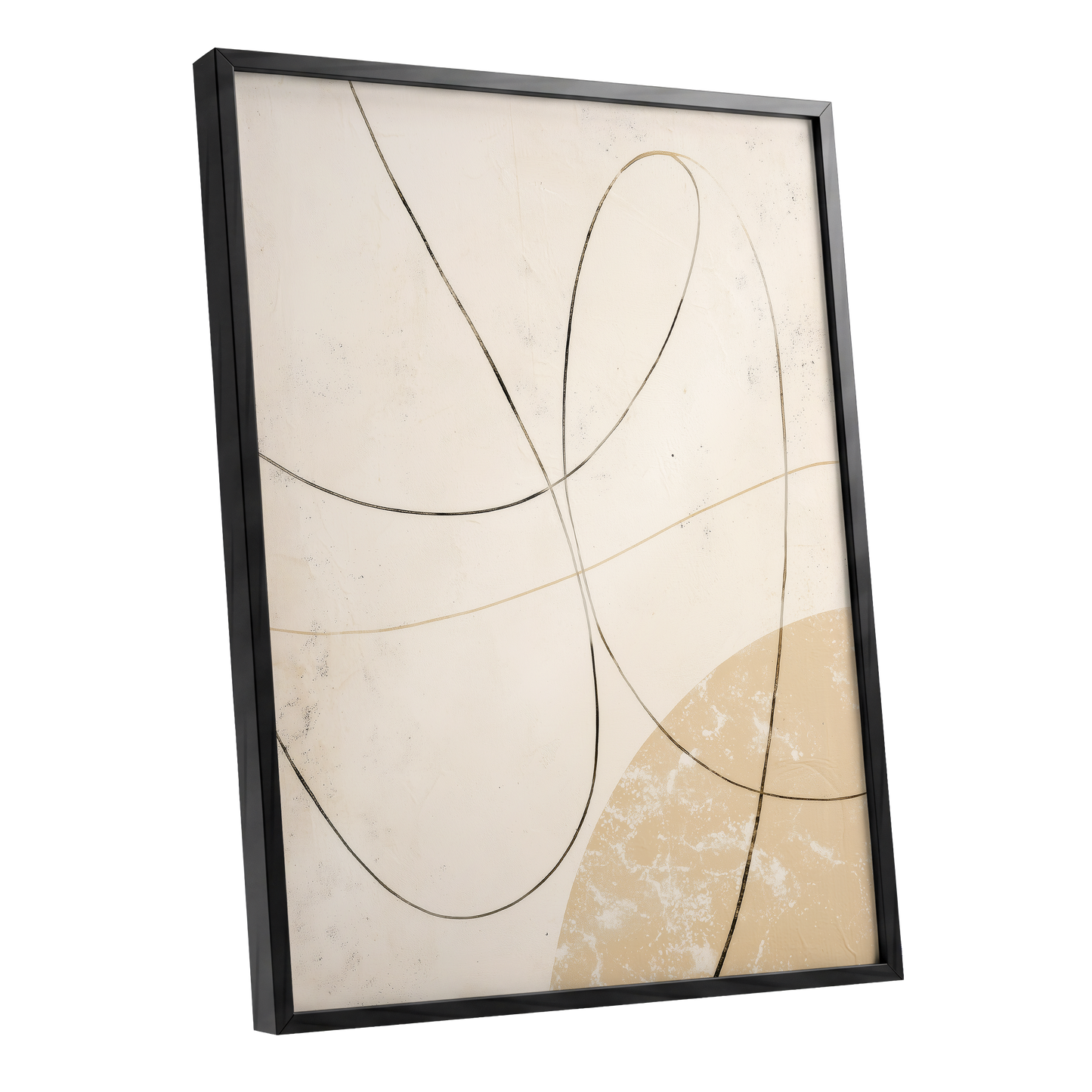 Quiet Loops, white, beige, black minimalist wall art shown as a black framed poster wall art print
