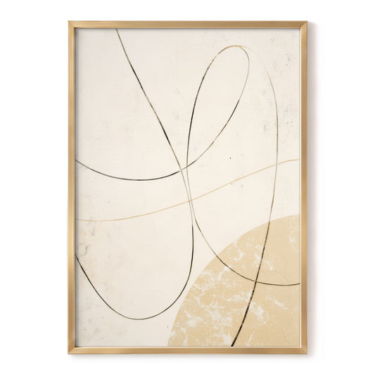 Quiet Loops, white, beige, black minimalist wall art, front artwork view