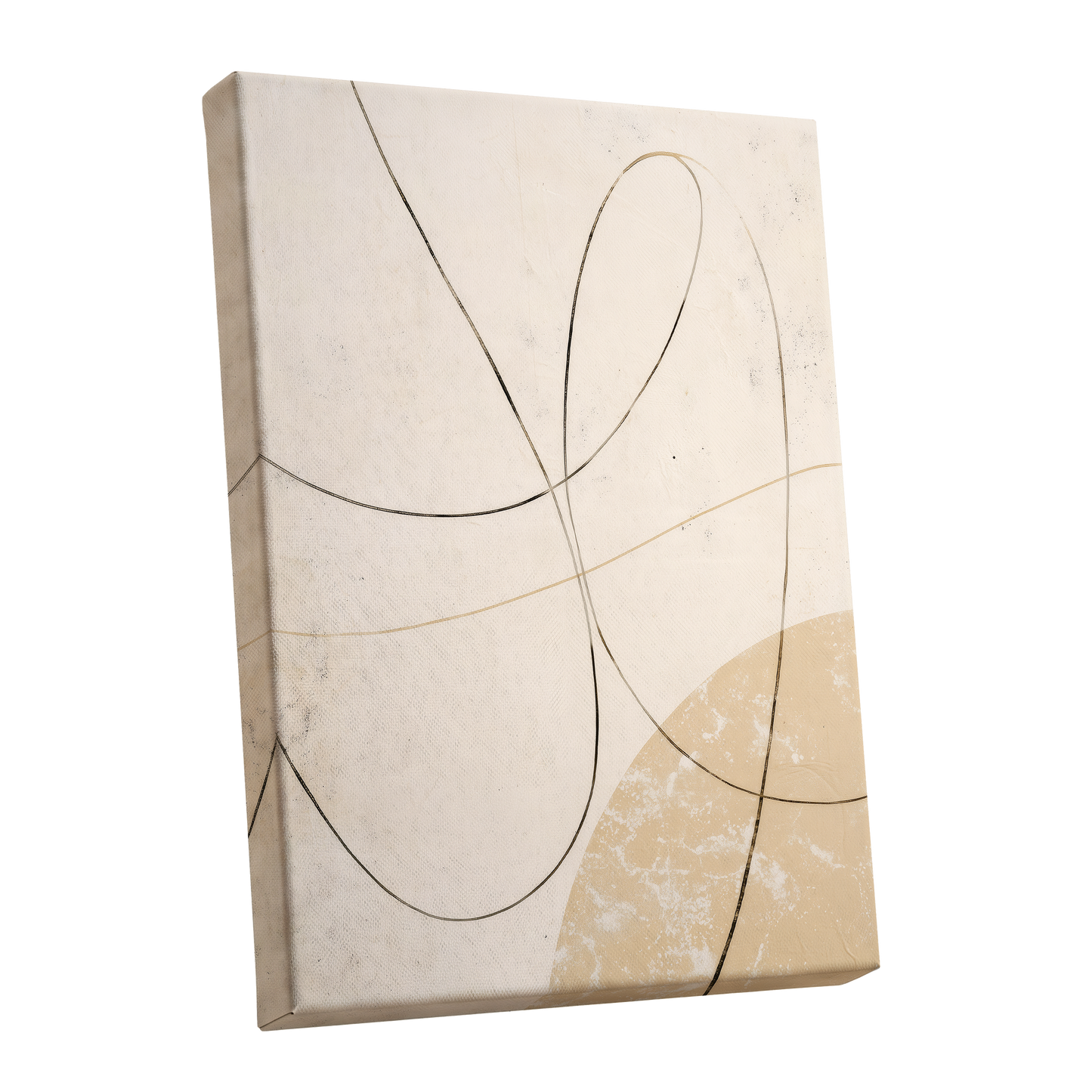 Quiet Loops, white, beige, black minimalist wall art shown as a stretched canvas wall art