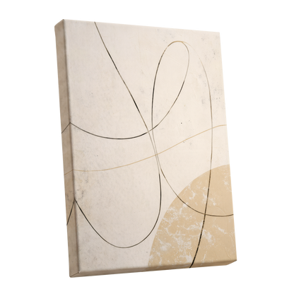 Quiet Loops, white, beige, black minimalist wall art shown as a stretched canvas wall art
