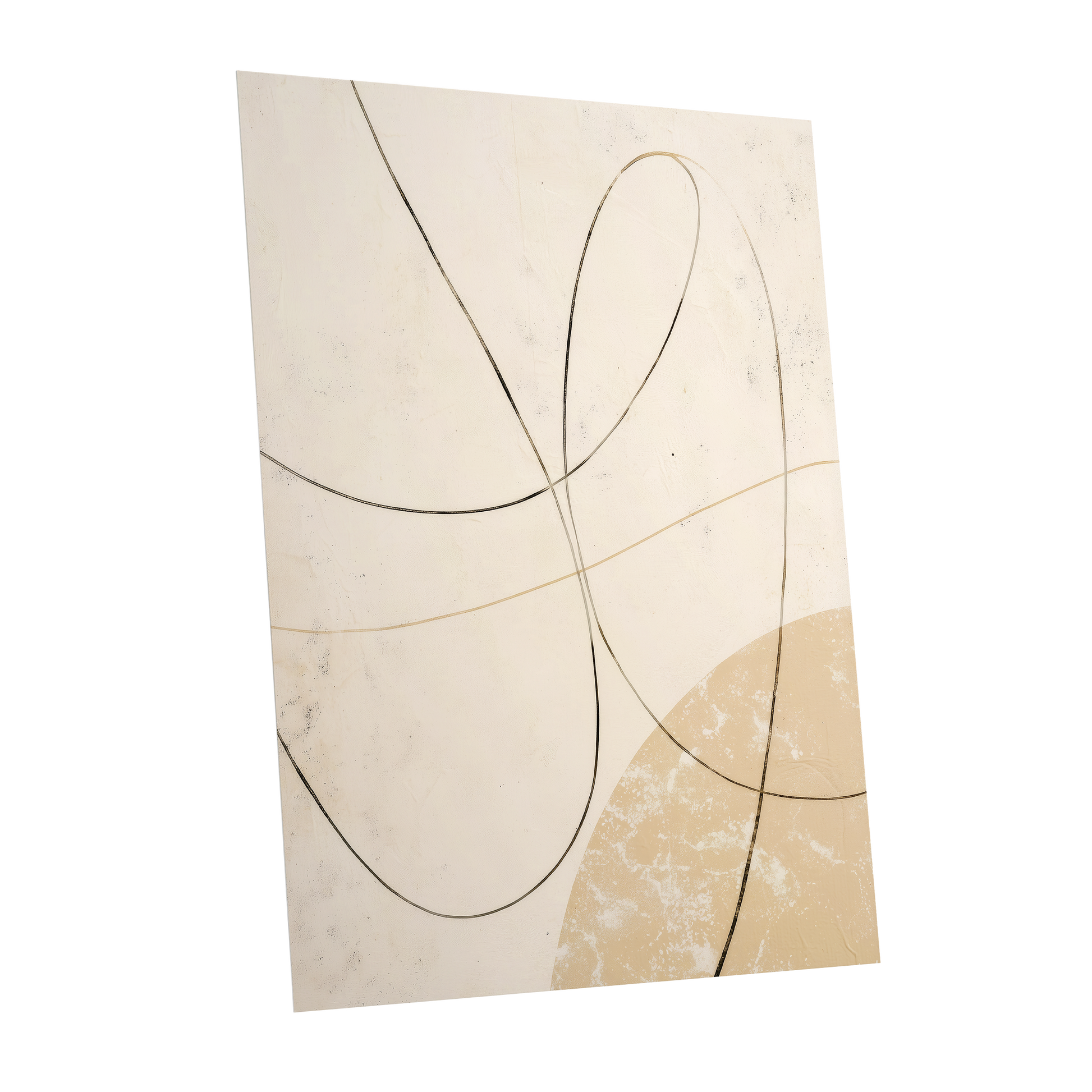 Quiet Loops, white, beige, black minimalist wall art shown as a unframed poster wall art print