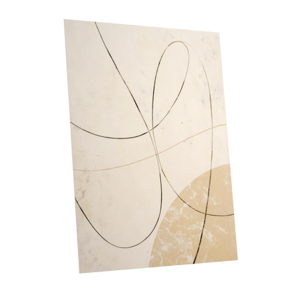 Quiet Loops, white, beige, black minimalist wall art shown as a unframed poster wall art print