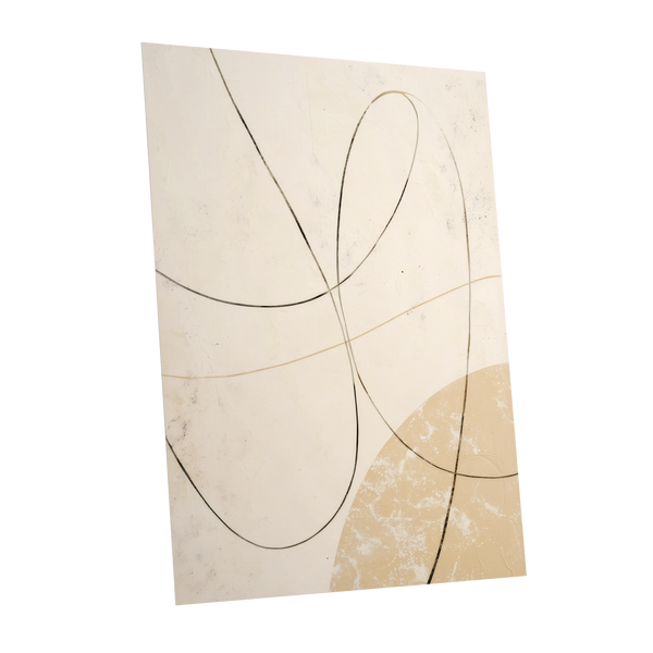 Quiet Loops, white, beige, black minimalist wall art shown as a unframed poster wall art print