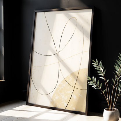 Quiet Loops, white, beige, black minimalist wall art displayed in a styled interior, gallery view 2