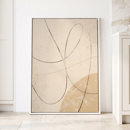 Quiet Loops, white, beige, black minimalist wall art displayed in a styled interior, gallery view 4