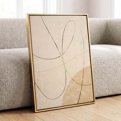 Quiet Loops, white, beige, black minimalist wall art displayed in a styled interior, gallery view 8