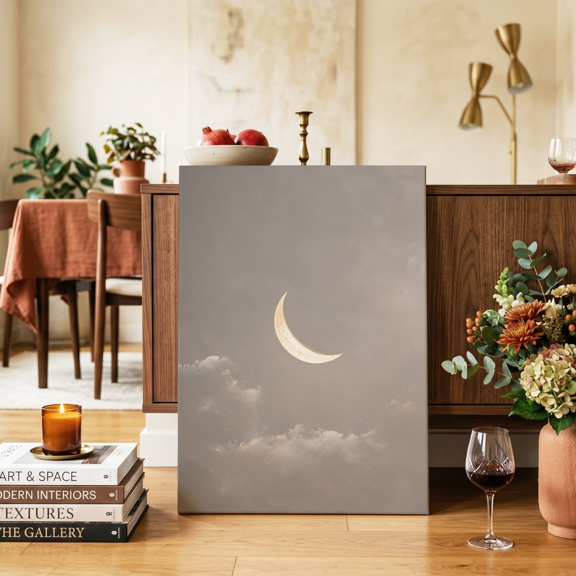 Quiet Lunar Drift – canvas wall art in a styled interior, gallery view 2