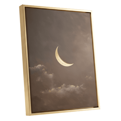 Quiet Lunar Drift – gold framed canvas option