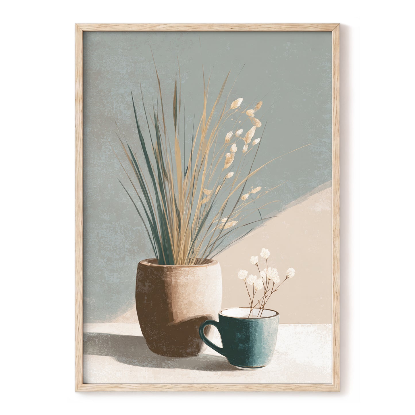 Quiet Meadow Still Life, gray, beige, brown nature wall art, front artwork view