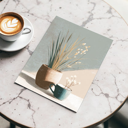 Quiet Meadow Still Life, gray, beige, brown nature wall art displayed in a styled interior, gallery view 3