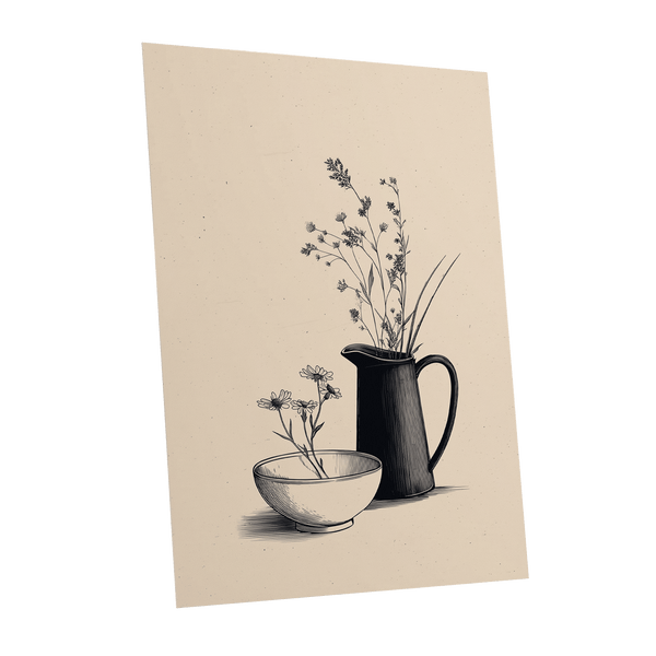Quiet Meadow Table, black, beige, brown floral wall art shown as a unframed poster wall art print