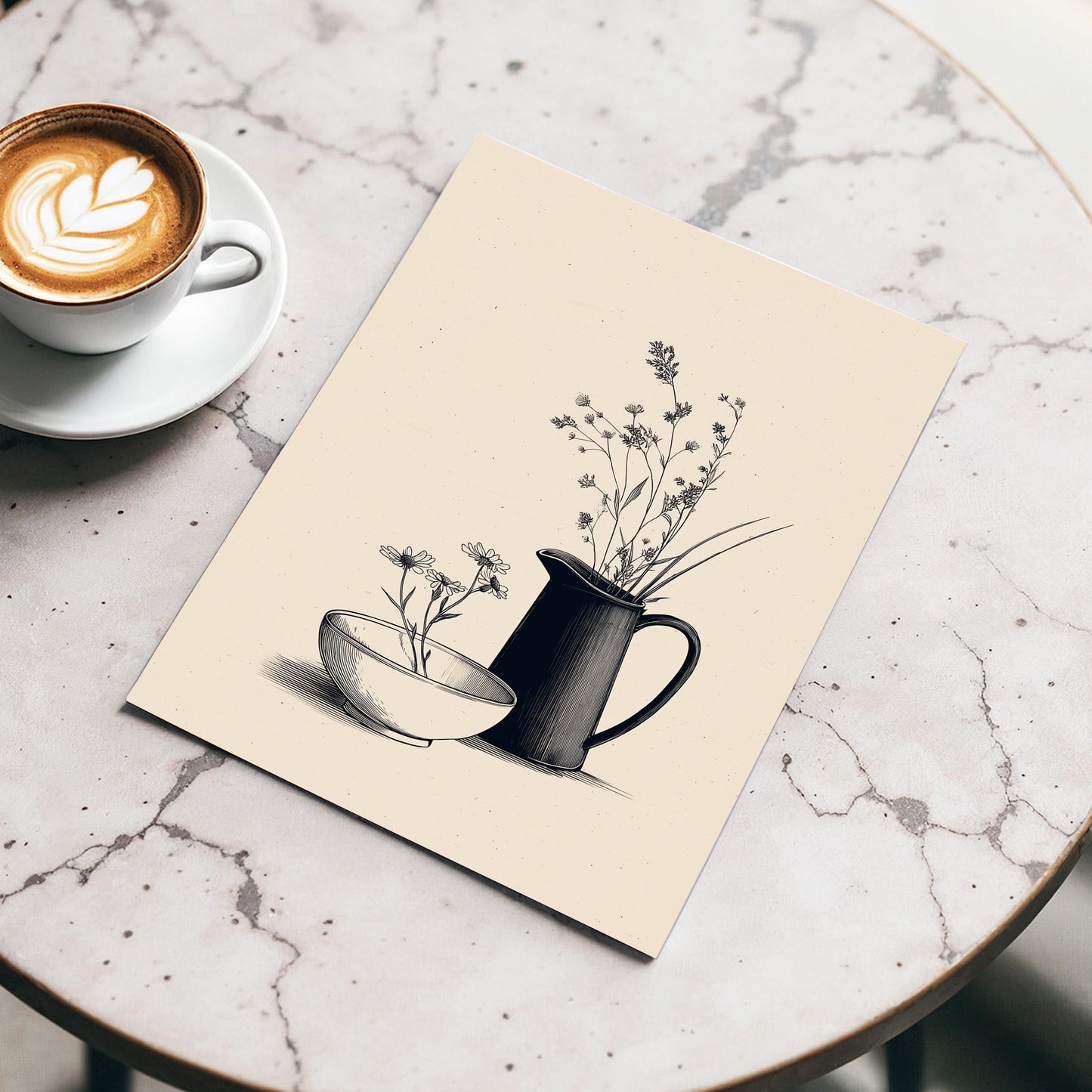Quiet Meadow Table, black, beige, brown floral wall art displayed in a styled interior, gallery view 3