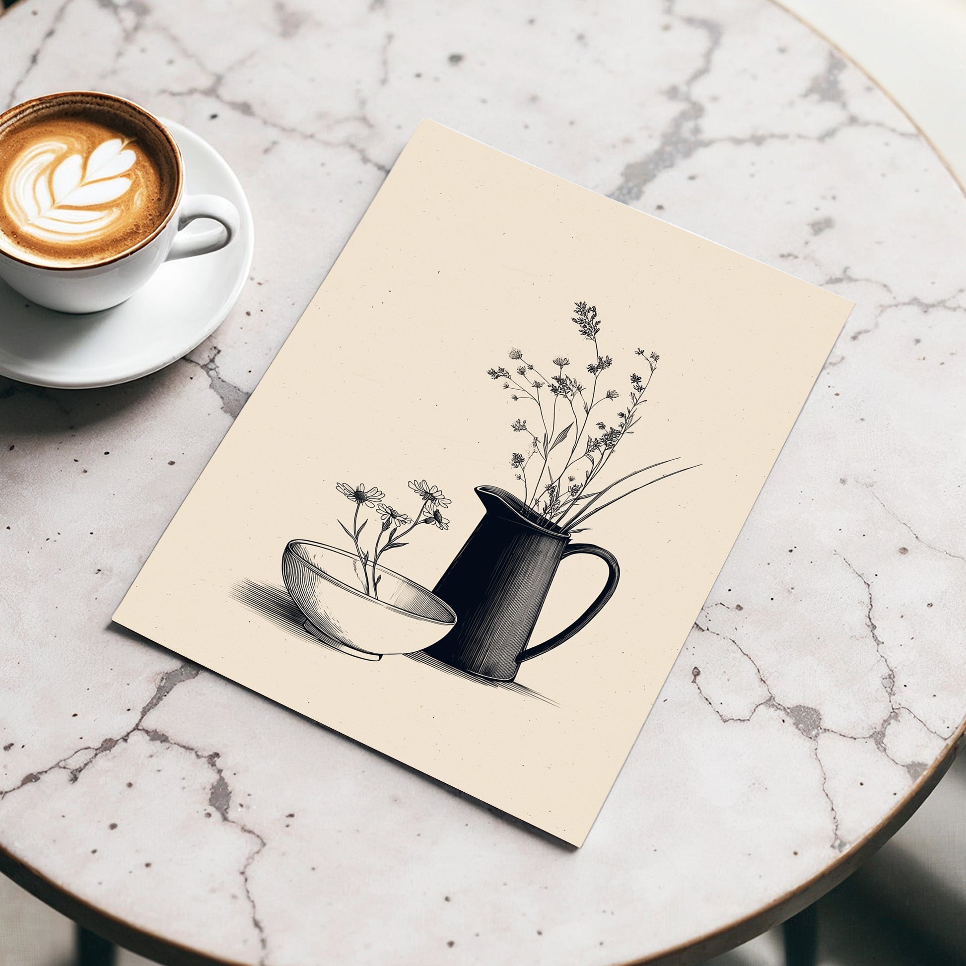Quiet Meadow Table, black, beige, brown floral wall art displayed in a styled interior, gallery view 3