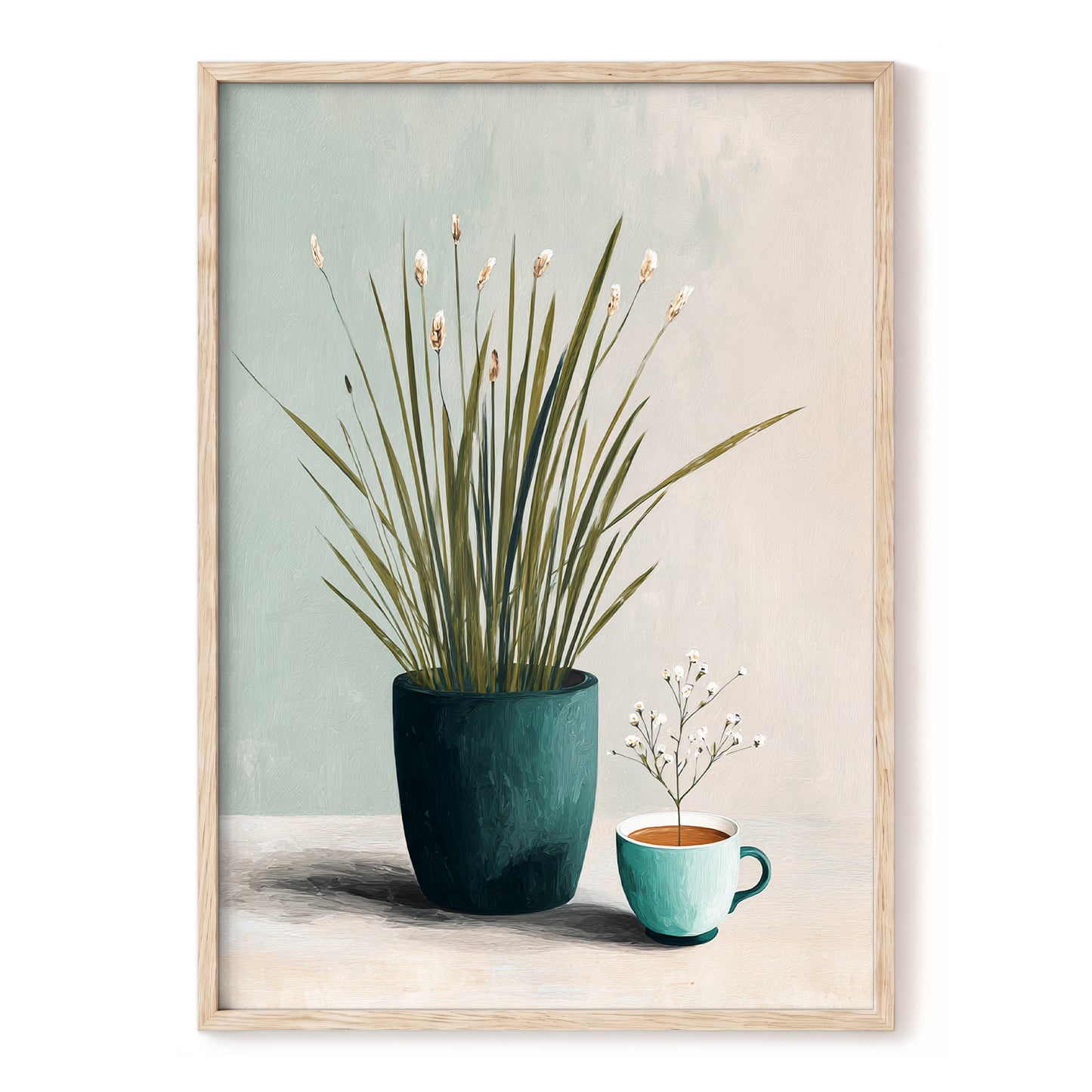 Quiet Morning Botanicals, green, beige, white floral wall art, front artwork view