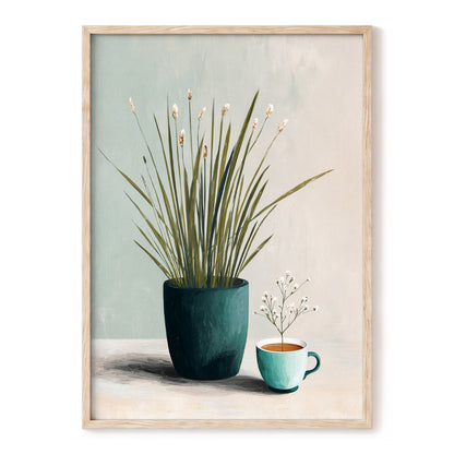 Quiet Morning Botanicals, green, beige, white floral wall art, front artwork view