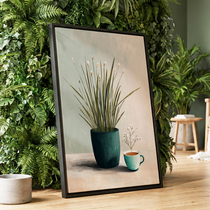 Quiet Morning Botanicals, green, beige, white floral wall art displayed in a styled interior, gallery view 1