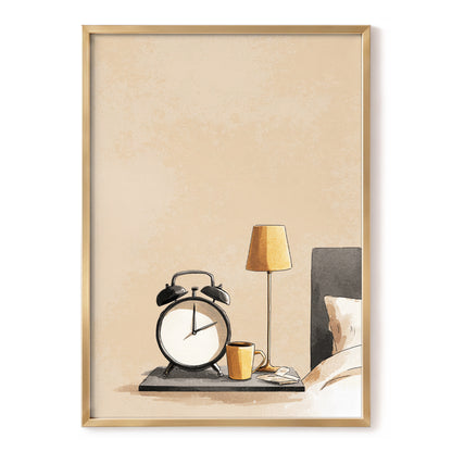 Quiet Morning, beige, black, gold minimalist wall art, front artwork view