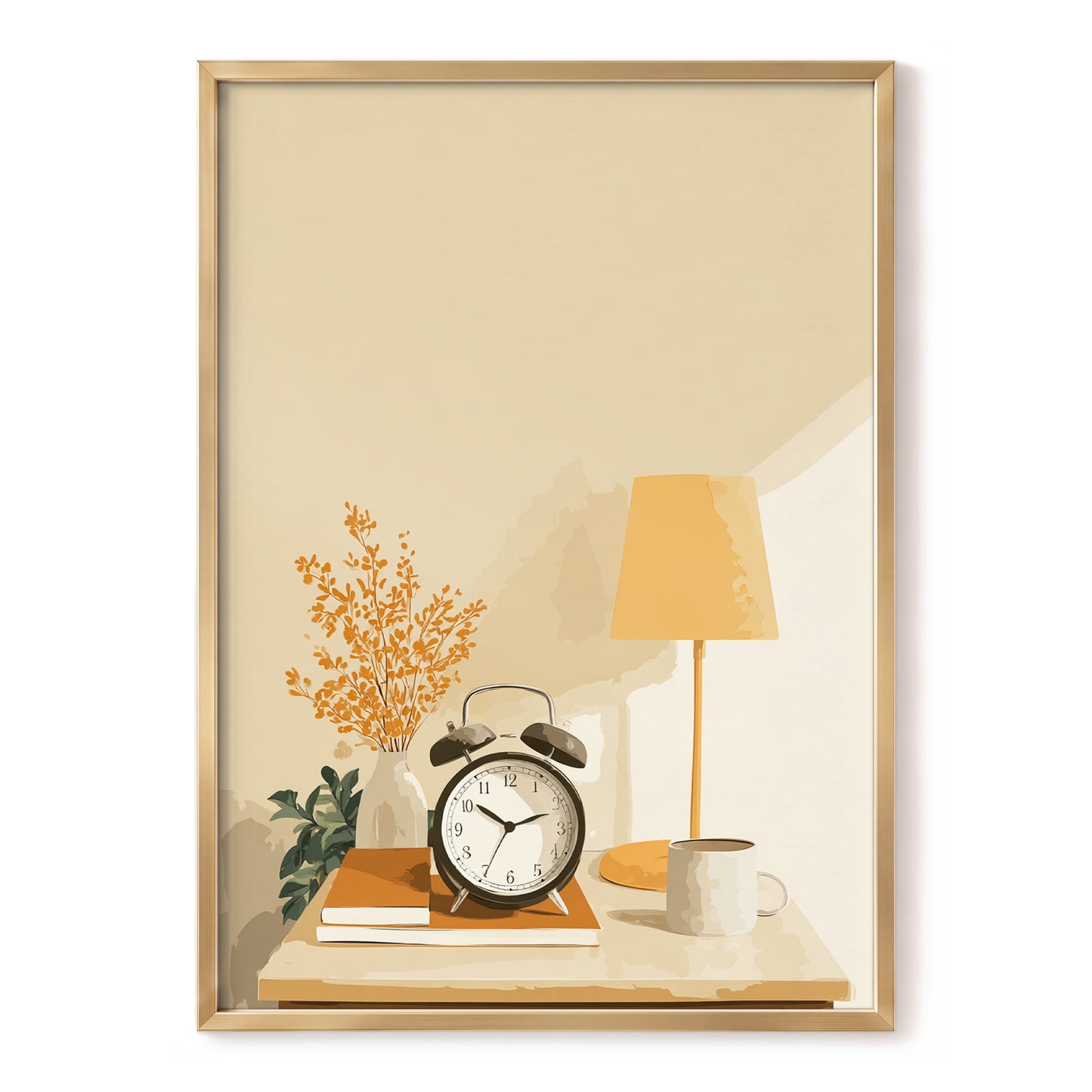Quiet Morning Still Life, beige, orange, brown minimalist wall art, front artwork view
