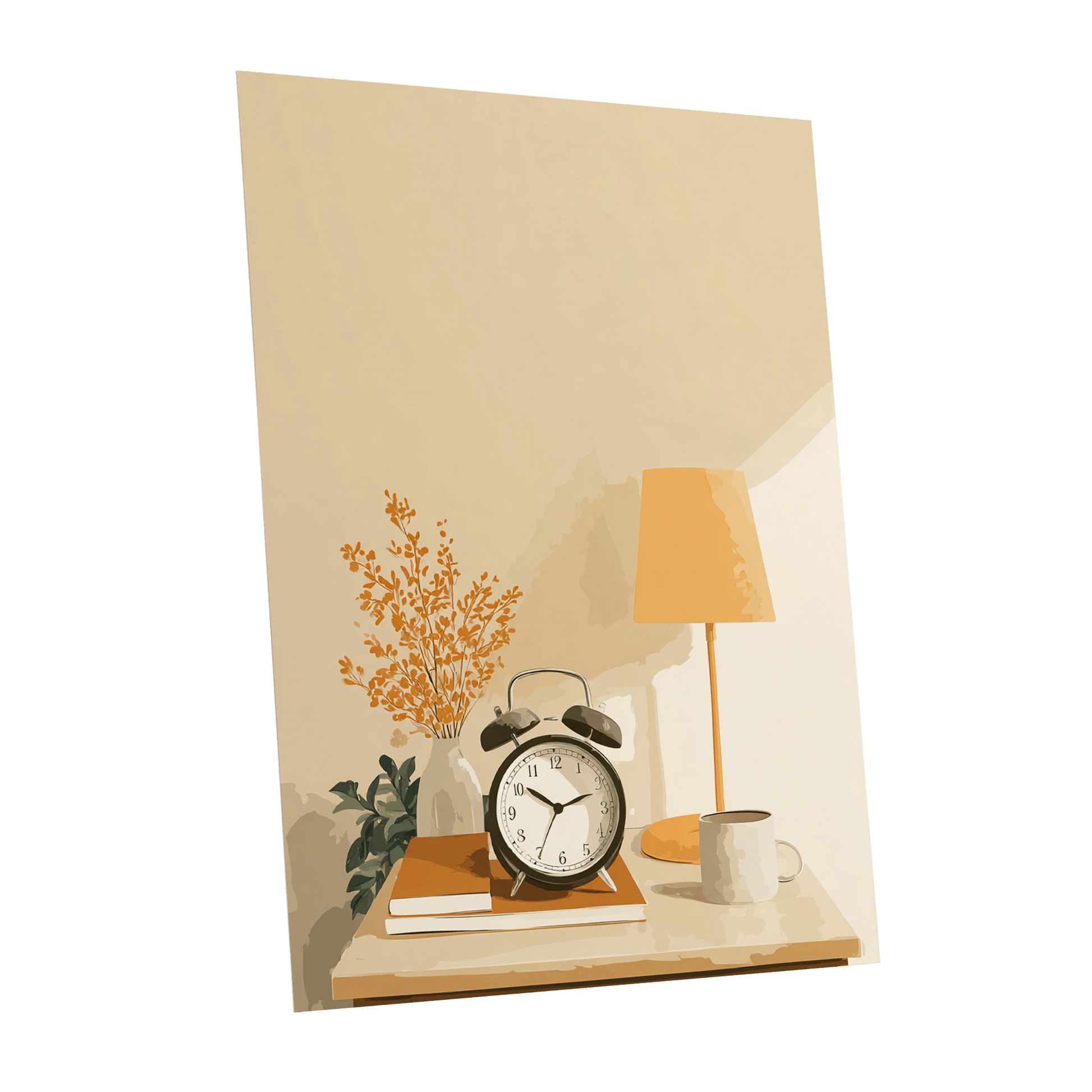 Quiet Morning Still Life, beige, orange, brown minimalist wall art shown as a unframed poster wall art print