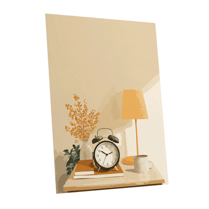Quiet Morning Still Life, beige, orange, brown minimalist wall art shown as a unframed poster wall art print