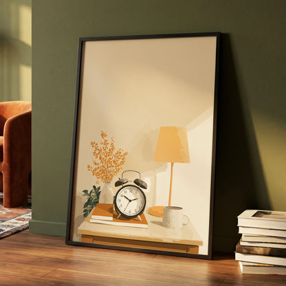 Quiet Morning Still Life, beige, orange, brown minimalist wall art displayed in a styled interior, gallery view 4