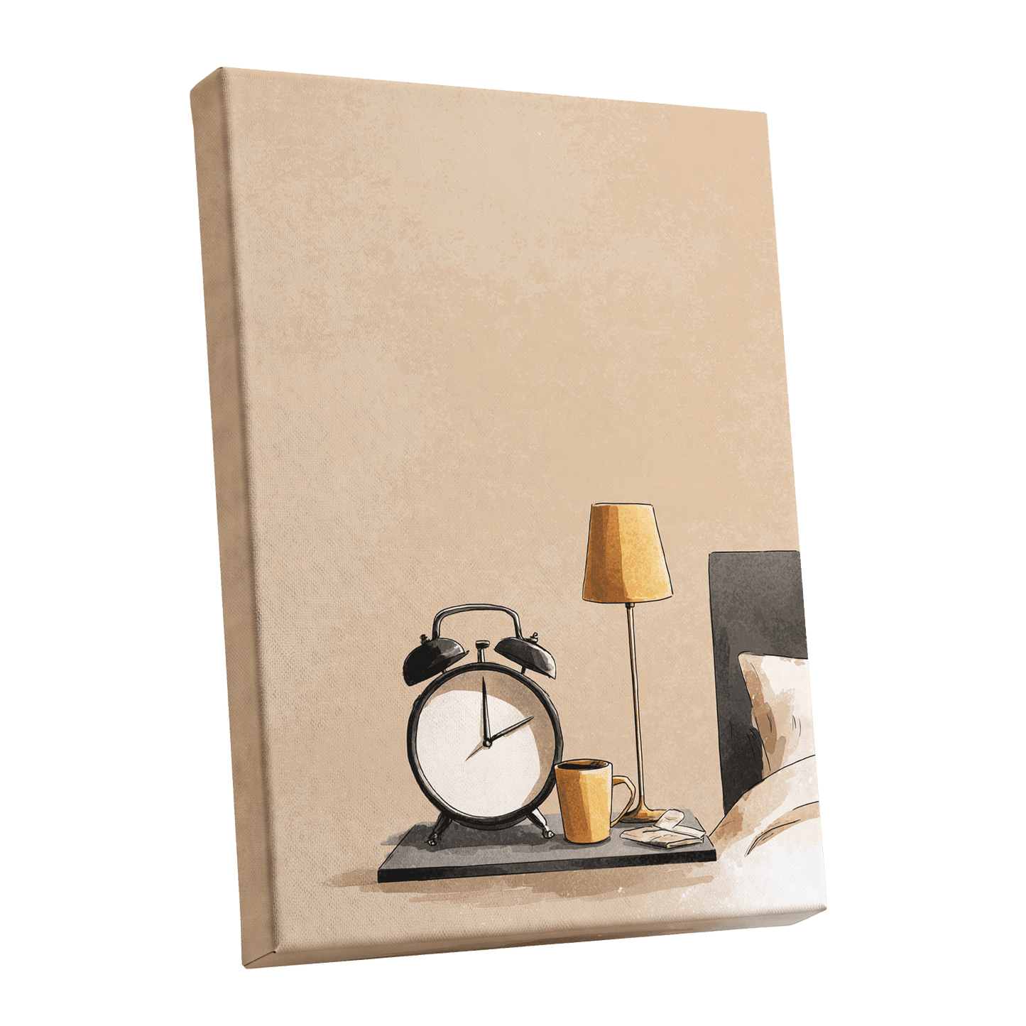 Quiet Morning, beige, black, gold minimalist wall art shown as a stretched canvas wall art