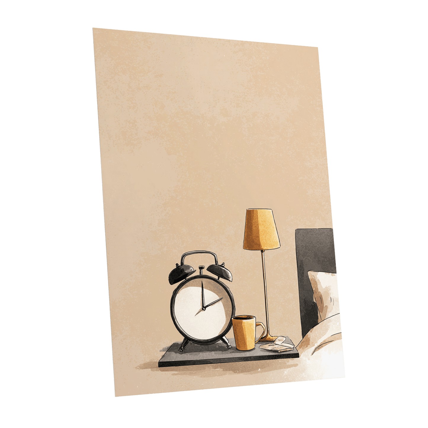 Quiet Morning, beige, black, gold minimalist wall art shown as a unframed poster wall art print