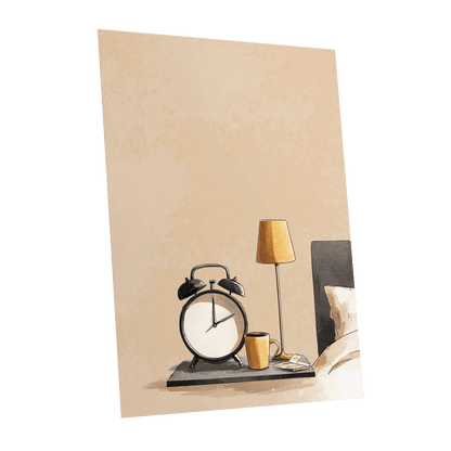 Quiet Morning, beige, black, gold minimalist wall art shown as a unframed poster wall art print