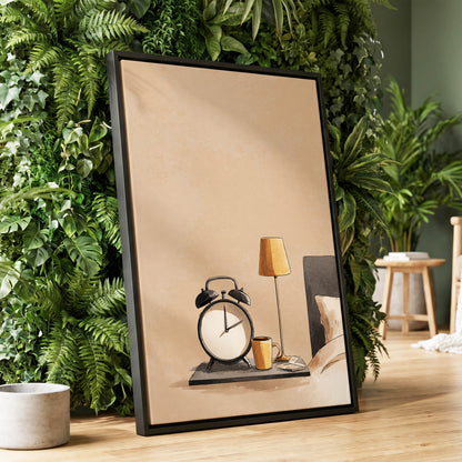 Quiet Morning, beige, black, gold minimalist wall art displayed in a styled interior, gallery view 1