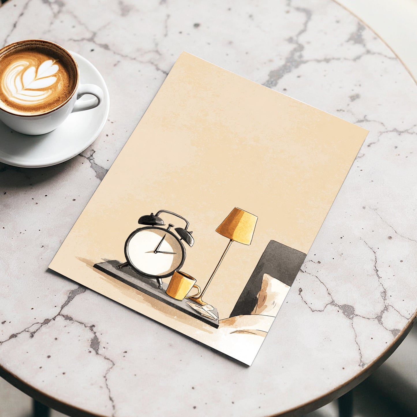 Quiet Morning, beige, black, gold minimalist wall art displayed in a styled interior, gallery view 3
