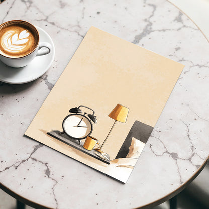 Quiet Morning, beige, black, gold minimalist wall art displayed in a styled interior, gallery view 3