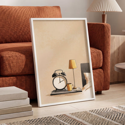 Quiet Morning, beige, black, gold minimalist wall art displayed in a styled interior, gallery view 6