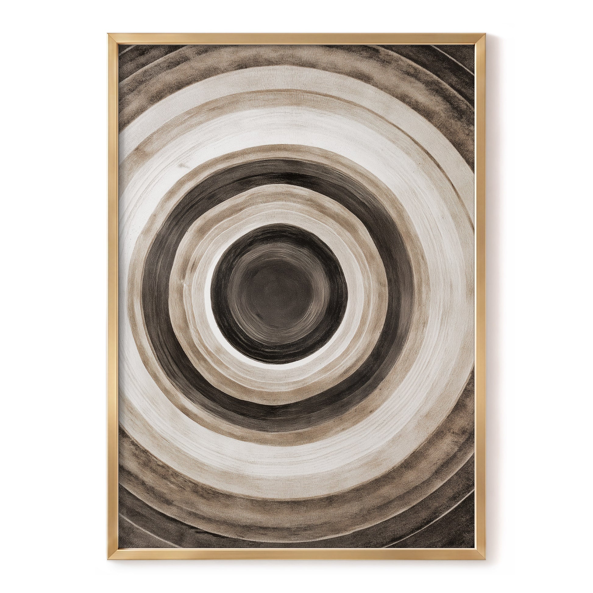 Quiet Orbit, black, brown, beige abstract wall art, front artwork view