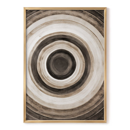 Quiet Orbit, black, brown, beige abstract wall art, front artwork view