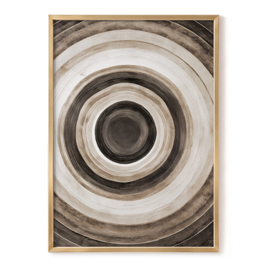 Quiet Orbit, black, brown, beige abstract wall art, front artwork view