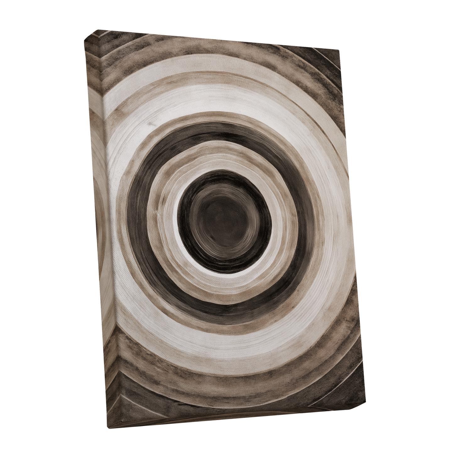 Quiet Orbit, black, brown, beige abstract wall art shown as a stretched canvas wall art