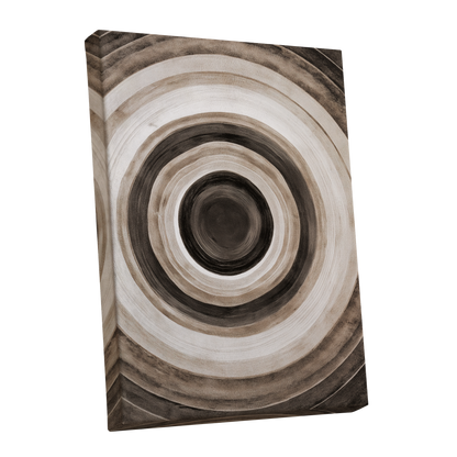 Quiet Orbit, black, brown, beige abstract wall art shown as a stretched canvas wall art