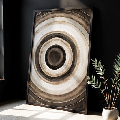 Quiet Orbit, black, brown, beige abstract wall art displayed in a styled interior, gallery view 2