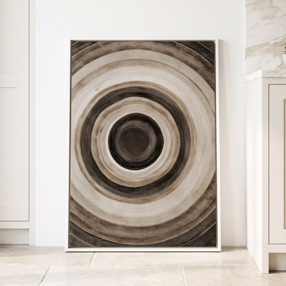 Quiet Orbit, black, brown, beige abstract wall art displayed in a styled interior, gallery view 4