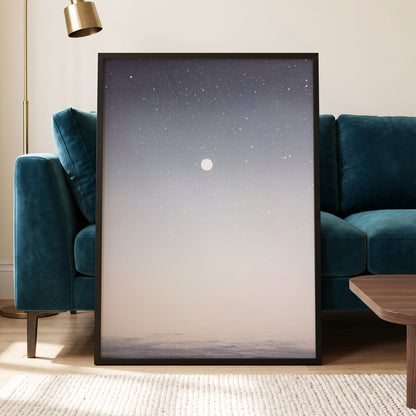 Quiet Orbit, gray, white, gold nature wall art displayed in a styled interior, gallery view 6