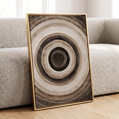 Quiet Orbit, black, brown, beige abstract wall art displayed in a styled interior, gallery view 8