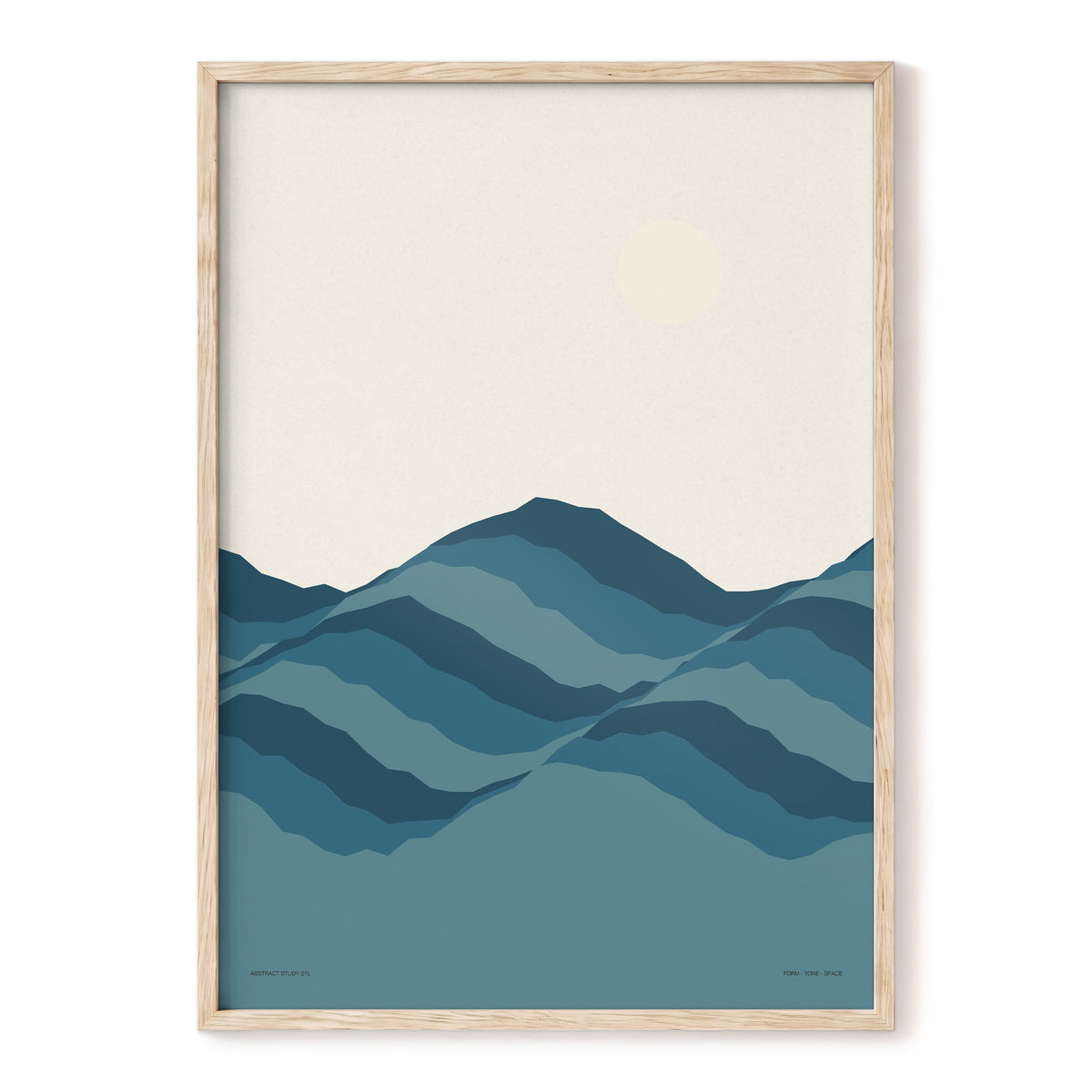 Quiet Peaks at Dawn, blue, beige, gray nature wall art, front artwork view
