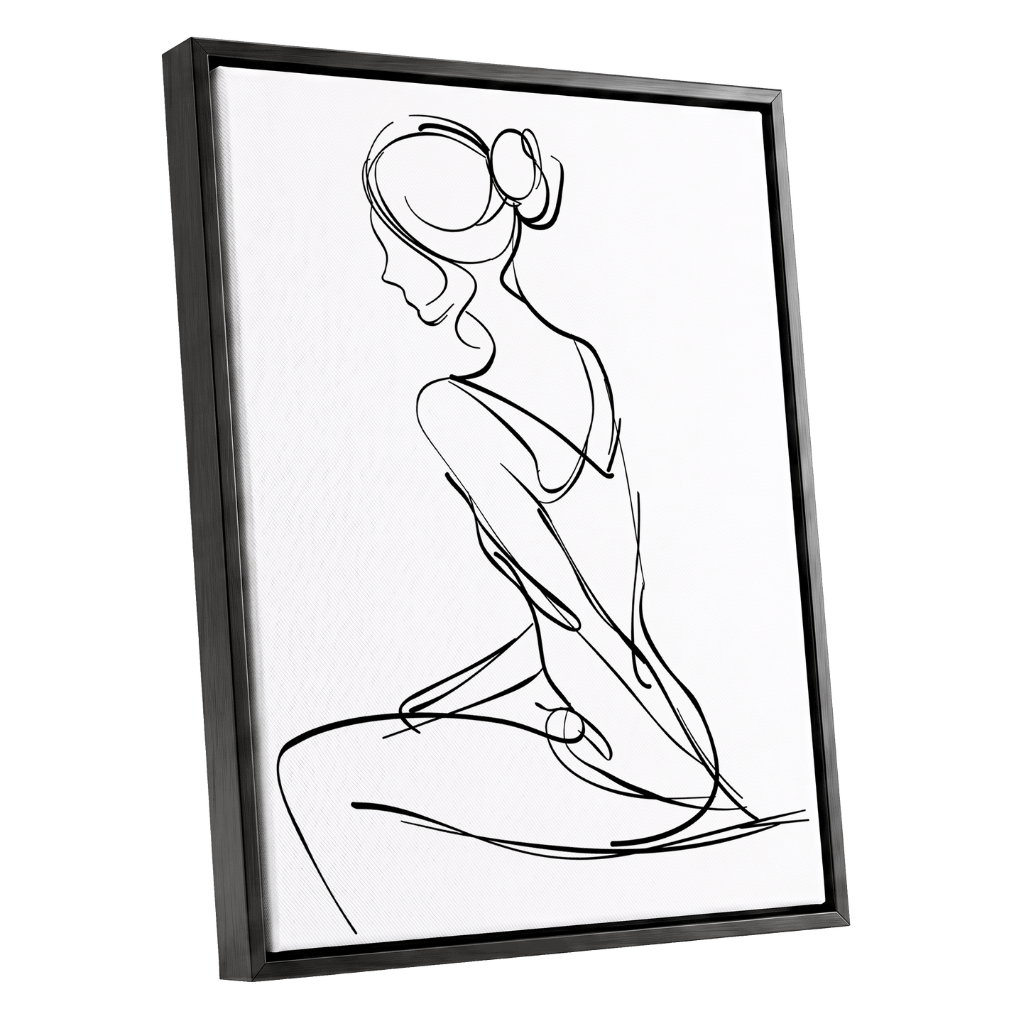 Quiet Poise, black, white minimalist wall art shown as a black framed canvas wall art