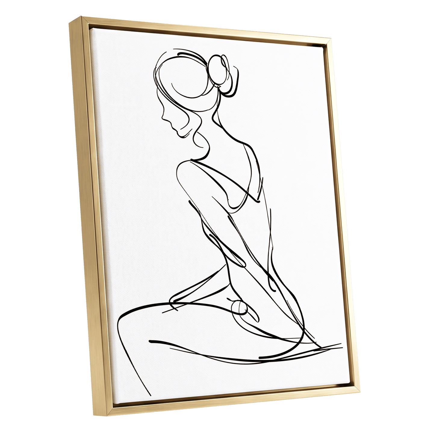 Quiet Poise, black, white minimalist wall art shown as a gold framed canvas wall art
