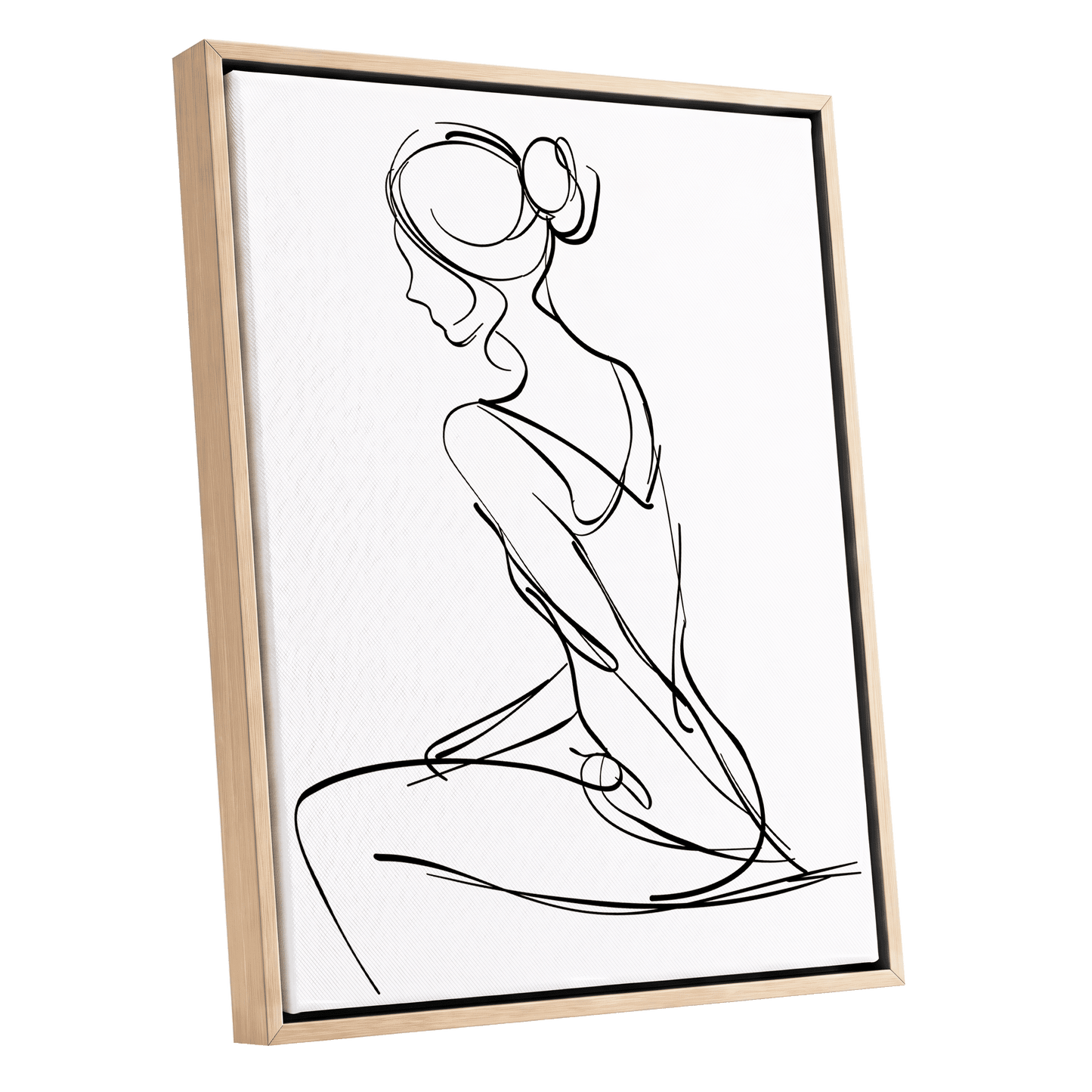 Quiet Poise, black, white minimalist wall art shown as a oak framed canvas wall art