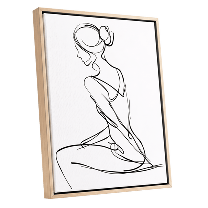 Quiet Poise, black, white minimalist wall art shown as a oak framed canvas wall art