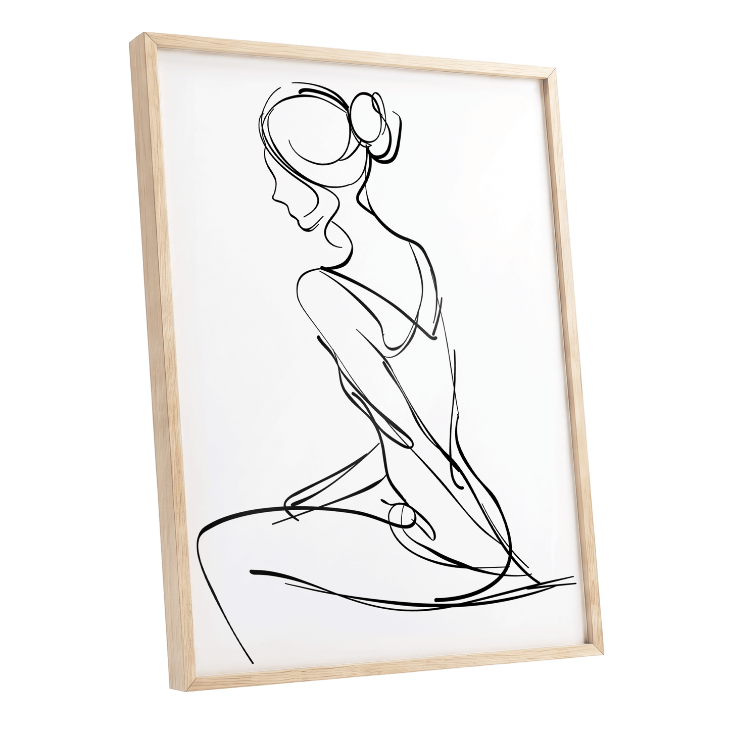 Quiet Poise, black, white minimalist wall art shown as a oak framed poster wall art print